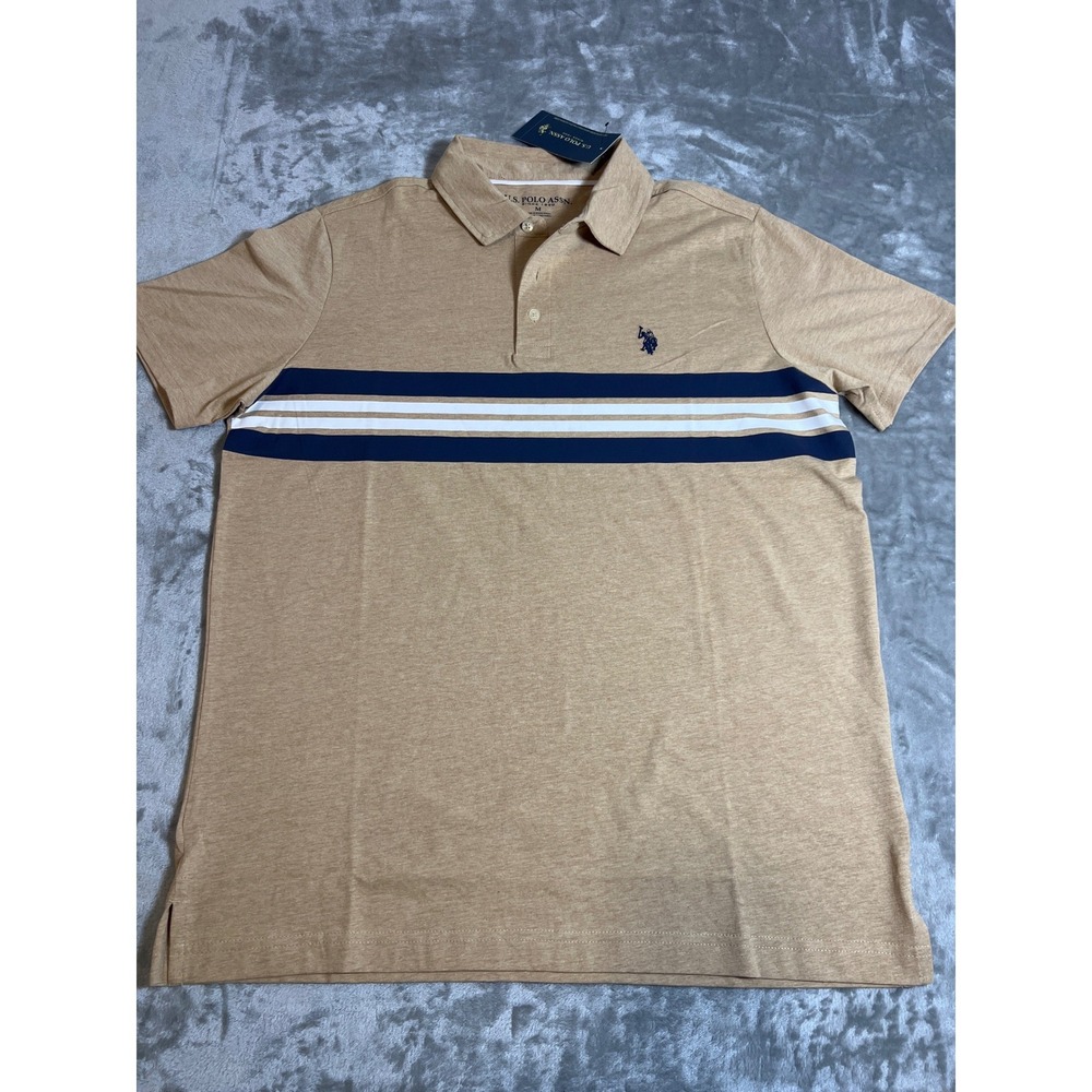 US Polo‎ Assn Mens Tan Striped Short Sleeve Polo Shirt Size M 11D9412W--NWT